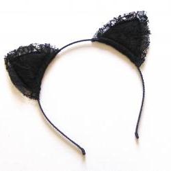 Black Lace Kitten Ears Headband.
